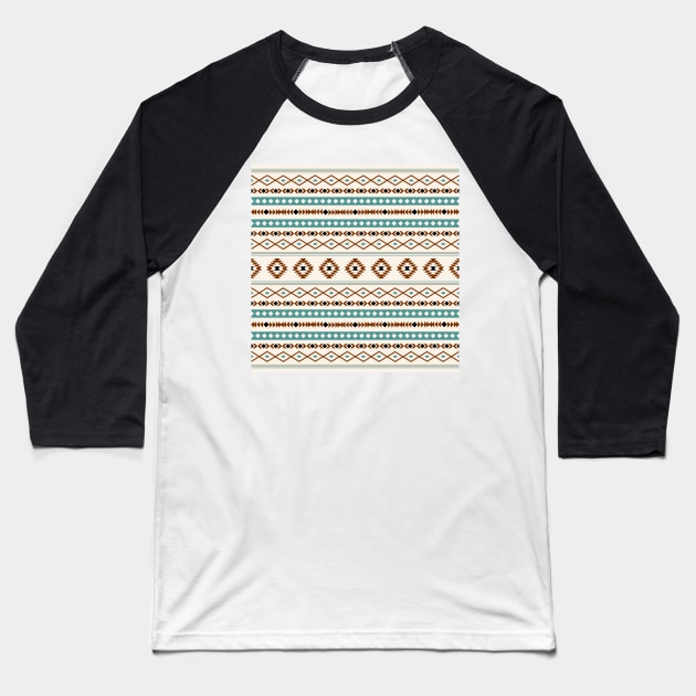 Aztec Teal Terracotta Black Cream Mixed Motifs Pattern Baseball T-Shirt by NataliePaskell